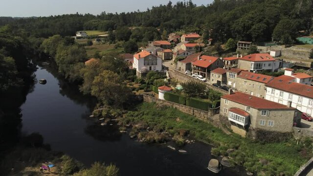 Beautiful village in El Camino de Santiago. Galicia,Spain. Aerial Drone Footage