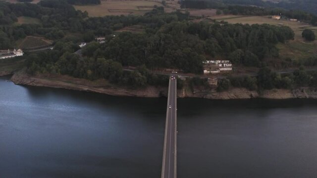 Camino de Santiago.Bridge in river of Galicia,Spain. Aerial drone Footage