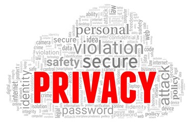 Obraz premium Privacy word cloud isolated on a white background