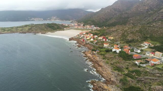 Beautiful Beach in Galicia. Spain. Aerial Drone Footage
