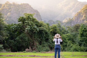 Fototapeta na wymiar Tourists appreciate the beauty of Phu Lanka, Pong District, Phayao Province, Thailand.