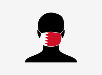 A silhouette of a person wearing a mask with the flag of Bahrain on it. Vector illustration.