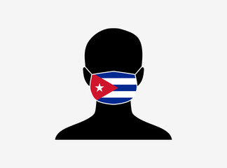 A silhouette of a person wearing a mask with the flag of Cuba on it. Vector illustration.