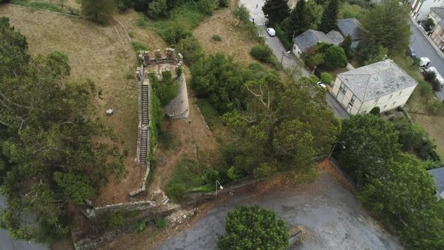 Castle in village of Spain. Aerial Drone Footage