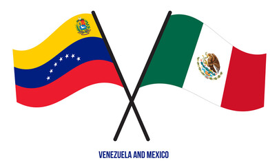 Venezuela and Mexico Flags Crossed And Waving Flat Style. Official Proportion. Correct Colors.