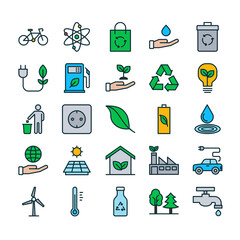 Ecology Filled outline icon set