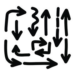 Set of rough hand drawn, grunge, handmade elements arrows, waypoints isolated on white background EPS Vector