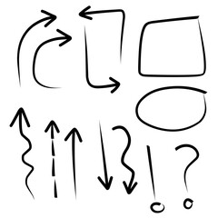 Set of rough hand drawn, grunge, handmade elements arrows, waypoints isolated on white background EPS Vector