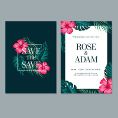 Wedding Invitation Card template, with leaf & floral background