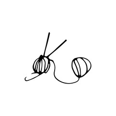 Hand-dawn ball of wool. Doodle of knitting.