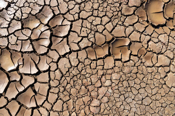 The ground is broken and arid in summer.