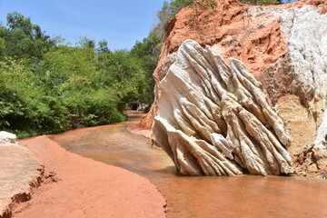 Fairy Stream Bend with Large White Rock Formation, Wide View