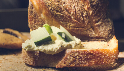 BREAD WITH CREAM CHEESE CLOSEUP