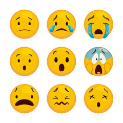 Emoji Set to Express Sadness, Worry and Surprise, Vector Illustration
