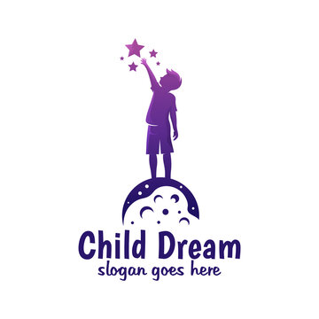 Modern Color Child Dream, Reach Star, Reaching Dream Logo Design