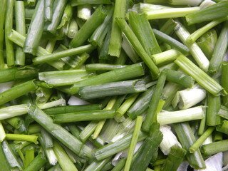 Chopped green color raw fresh Scallions