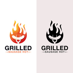 sausage hot grilled logo, BBQ, barbecue logo with black version