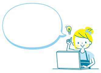 パソコンで学習する笑顔の女の子	
