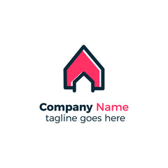 red house logo design icon vector illustration simple line