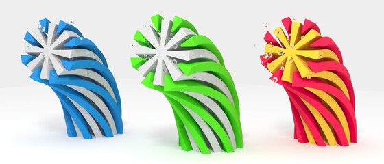 Micro fiber 3d twisting with water drops illustration green red and blue colors