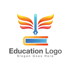 Fototapeta premium Education school logo, the writer of story book logo design vector template