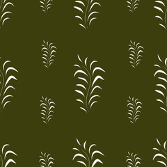 Floral design Seamless white with olive green. Vector illustration pattern for fabric, textile, gift wrapping, background, wallpaper, bullet journal, scrapbooking 