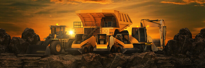 Vehicle construction at sunset. 3d rendering	
