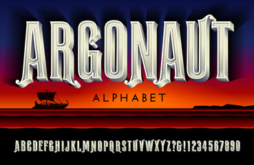A Tall Carved Marble Effect Alphabet; Argonaut is a Lettering Style Suggestive of Ancient Greek Mythology. 3d Effect Font.