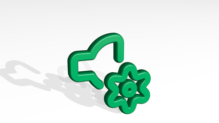 VOLUME CONTROL SETTINGS from a perspective with the shadow. A thick sculpture made of metallic materials of 3D rendering. illustration and background