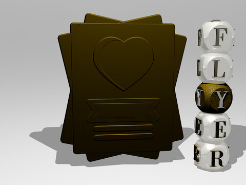 3D illustration of flyer graphics and text around the icon made by metallic dice letters for the related meanings of the concept and presentations. background and design