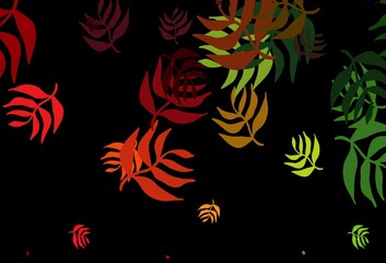 Dark Green, Red vector doodle background with leaves.