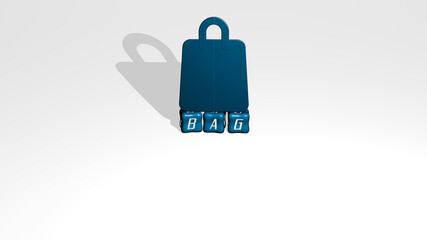 3D illustration of bag graphics and text made by metallic dice letters for the related meanings of the concept and presentations. background and business