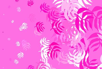 Light Pink vector elegant wallpaper with leaves.
