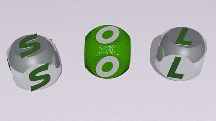 combination of SOL built by cubic letters from the top perspective, excellent for the concept presentation. del and spain