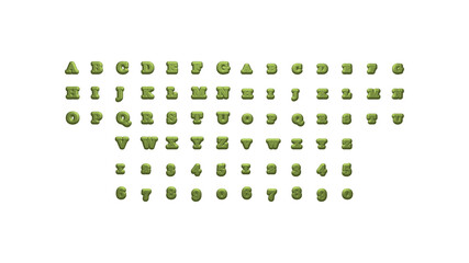 Full set of English alphabets in 3D illustrations which matching perspectives and lighting on each side placed on a white background for word combinations