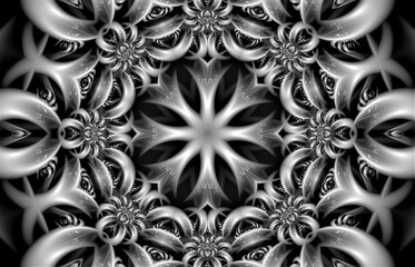 some abstract fractal figure with a beautiful ornament in black and white color