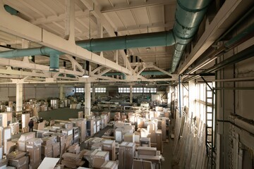 Huge storage warehouse interior on factory