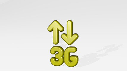 cellular network 3g made by 3D illustration of a shiny metallic sculpture with the shadow on light background. phone and cellphone