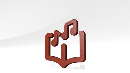 AUDIO BOOK MUSIC casting shadow from a perspective. A thick sculpture made of metallic materials of 3D rendering. illustration and background