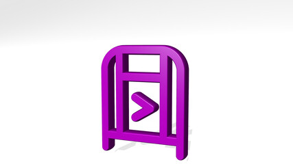 MAILBOX POST made by 3D illustration of a shiny metallic sculpture with the shadow on light background. letter and communication