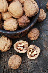 walnuts in earthenware on the table