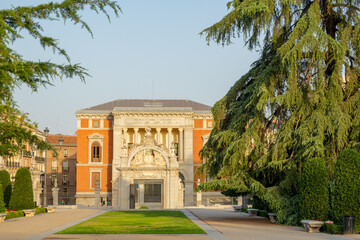 Fototapeta premium A area called El Parterre in public Retiro Park of Madrid, Spain. Beautiful trees and flowers.