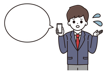 男子学生 スマートフォン 吹き出し イラスト