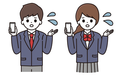 男子学生 女子学生 スマートフォン イラスト