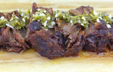Slow cooked lamb with chimichurri on top