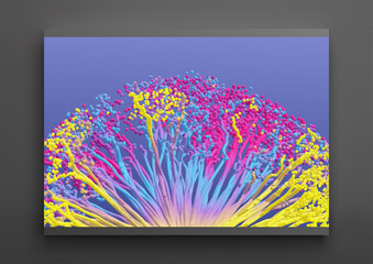 Point explode. Array with dynamic emitted particles. 3d technology style. Abstract background. Vector illustration.
