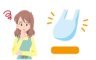 レジ袋が有料になり困る主婦のイラスト