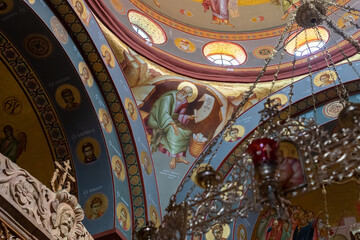 Obraz premium The interior of the Church of the Apostles located on the shores of the Sea of Galilee, not far from Tiberias city in northern Israel