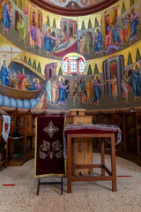 Fototapeta na wymiar The interior of the Church of the Apostles located on the shores of the Sea of Galilee, not far from Tiberias city in northern Israel