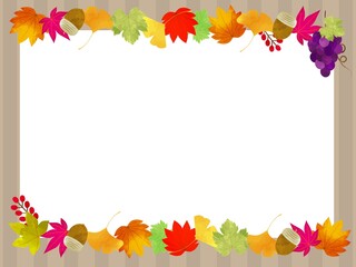 Naklejka na ściany i meble 秋色のフレーム　秋の葉や木の実　水彩風のおしゃれなイラスト